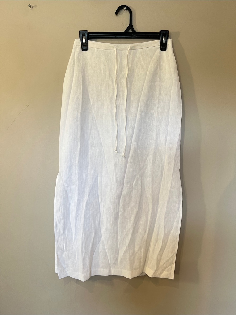 White Drawstring Maxi Skirt with Side Slit - Picture 3 of 7
